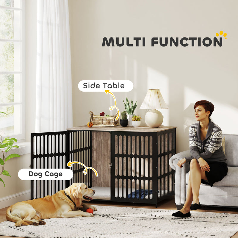 PawHut Dog Crate Furniture with Anti-Chew Resistant Mesh for Dogs - Walnut Brown