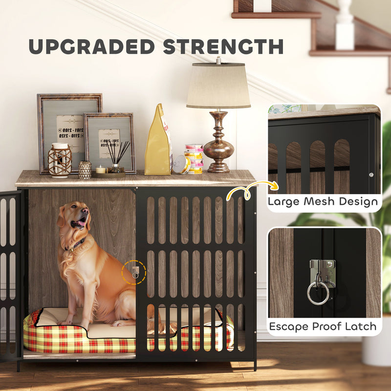 PawHut Dog Crate Furniture with Anti-Chew Resistant Mesh for Dogs - Walnut Brown
