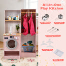 Dual-Sided Kids Play Kitchen with Water Dispenser and Range Hood for 3+ Years Old-Pink