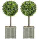 HOMCOM Set Of 2 Artificial Plants, 50cm Faux Boxwood Topiary Balls, Green