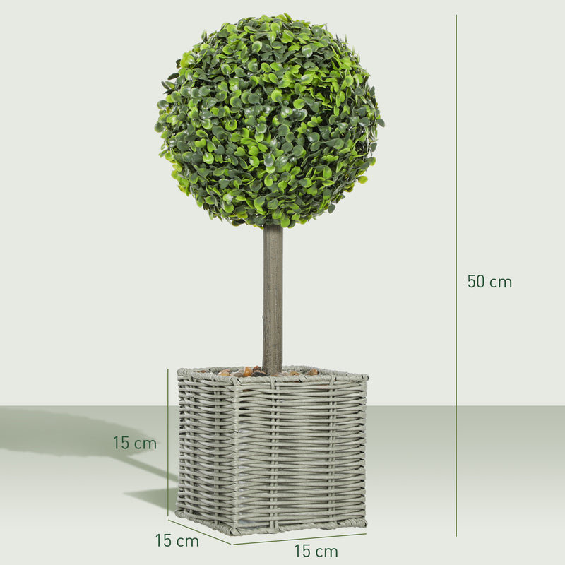 HOMCOM Set of 2 Artificial Plants, 50cm Faux Boxwood Topiary Balls, Green