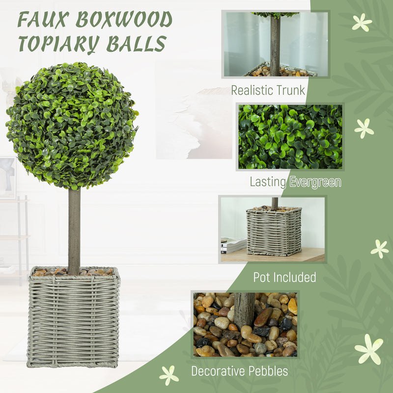HOMCOM Set of 2 Artificial Plants, 50cm Faux Boxwood Topiary Balls, Green