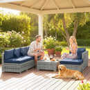 Outsunny 8 Pieces Patio Rattan Sofa Set, Garden Furniture Set Dark Blue