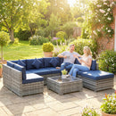 Outsunny 8 Pieces Patio Rattan Sofa Set, Garden Furniture Set Dark Blue