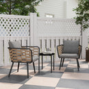 Outsunny 3 Pieces Rattan Bistro Set, Wicker Garden Furniture Set w/ Cushions