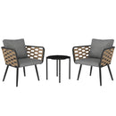 Outsunny 3 Pieces Rattan Bistro Set, Wicker Garden Furniture Set w/ Cushions