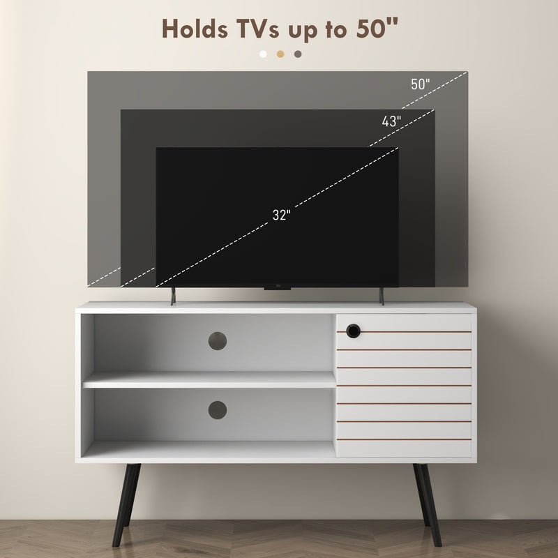 HOMCOM TV Unit For 50 Inch TVs With 2 Open Shelves, Door And 2 Cable Holes, White