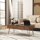 HOMCOM Coffee Table with Drawers, Living Room Table with Steel Base