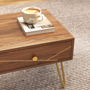 HOMCOM Coffee Table with Drawers, Living Room Table with Steel Base