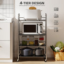 HOMCOM Kitchen Trolley on Wheels Serving Cart with Handles Silver