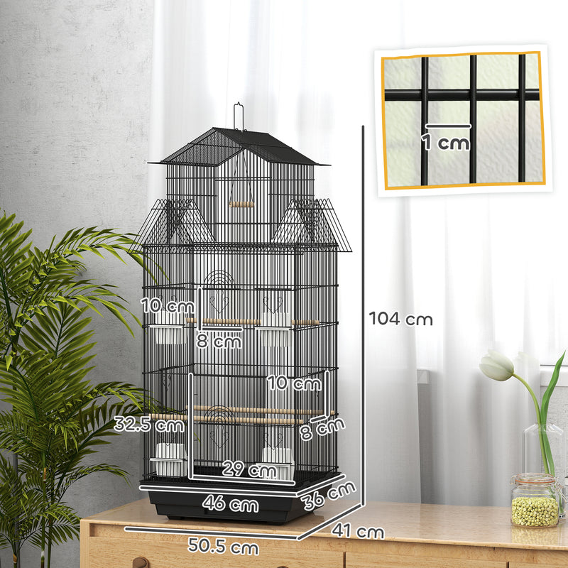 PawHut Metal Bird Cage W/ Perch, Food Container, Handle, For Finch, Canary