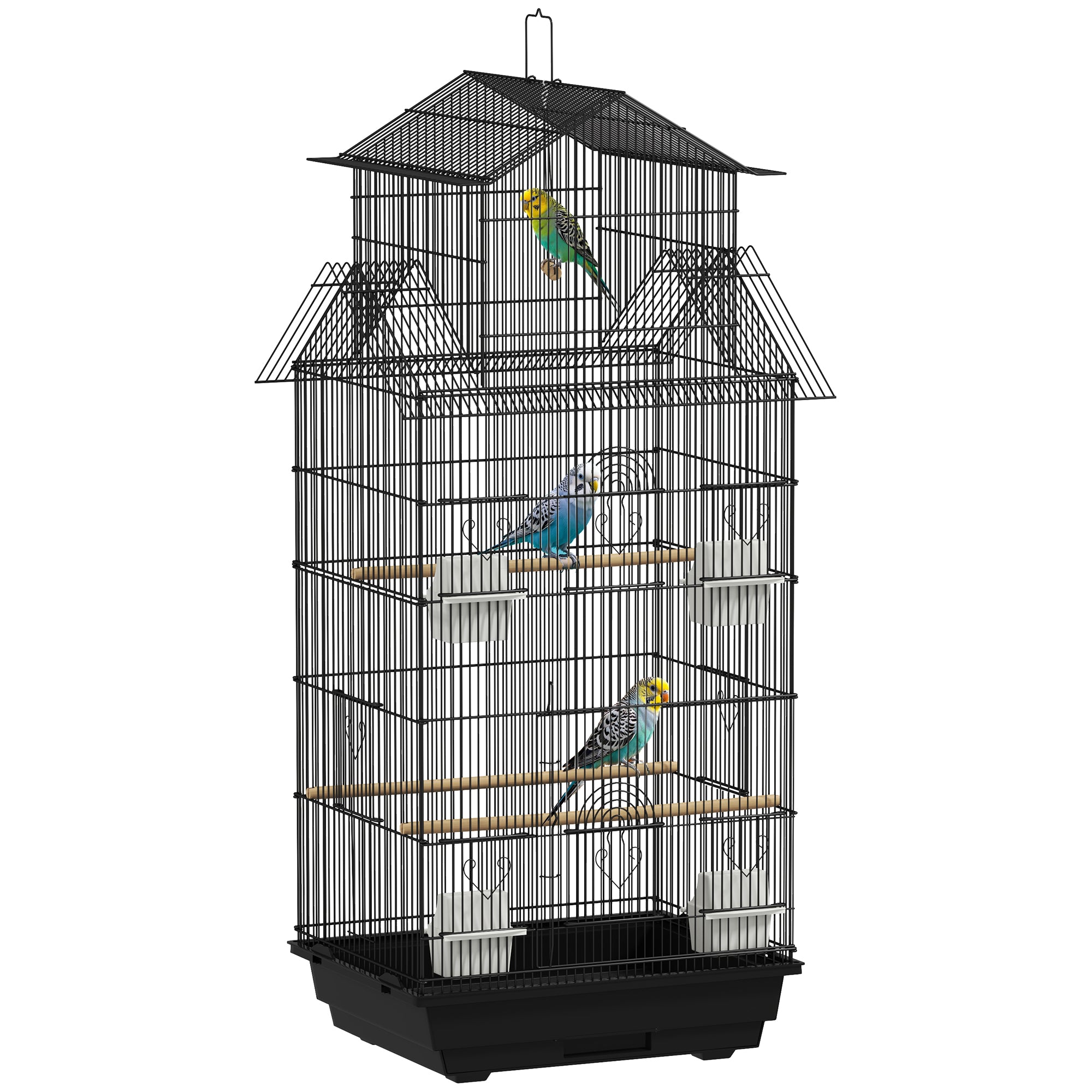 PawHut Metal Bird Cage W/ Perch, Food Container, Handle, For Finch, Ca