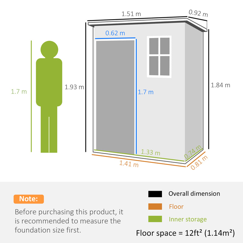 Outsunny 5' x 3' Garden Shed w/ Floor, Lockable Door, Window and Vent, Grey