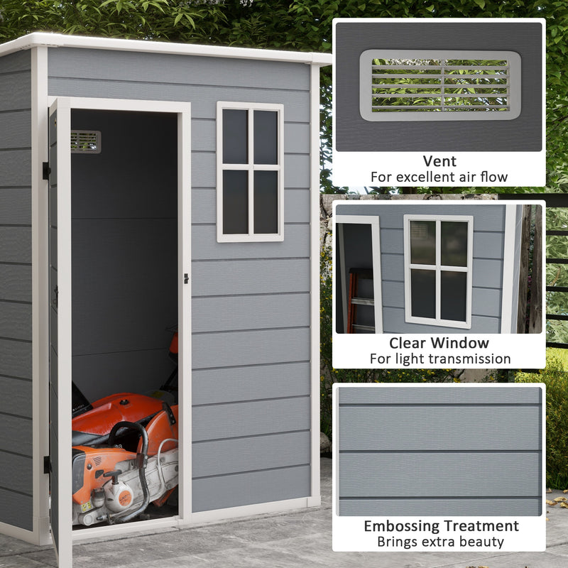Outsunny 5' x 3' Garden Shed w/ Floor, Lockable Door, Window and Vent, Grey