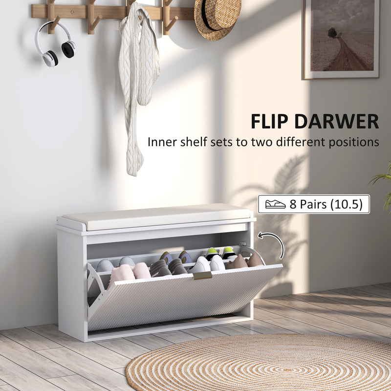 HOMCOM Shoe Storage Bench With Cushion And Flip-Drawer 80x26x47.5cm