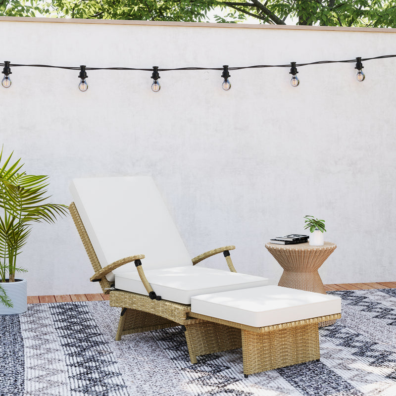 Outsunny Foldable Rattan Garden Recliner Chair w/ Cushion, Footrest