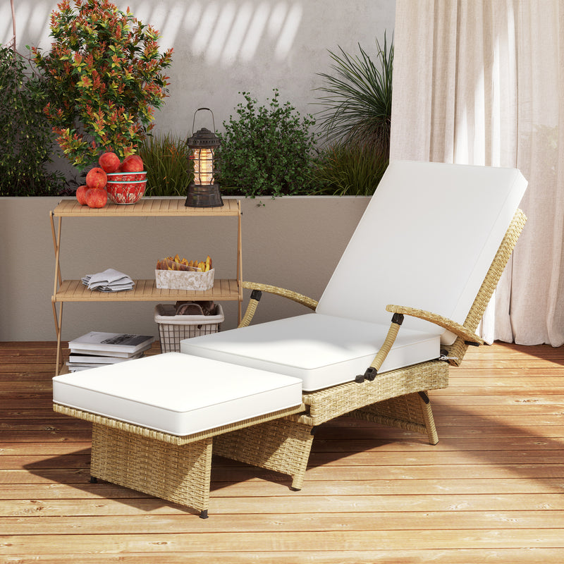Outsunny Foldable Rattan Garden Recliner Chair w/ Cushion, Footrest