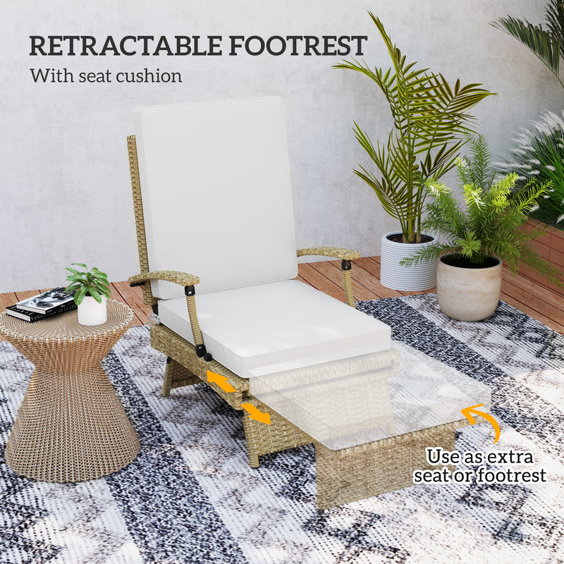 Outsunny Foldable Rattan Garden Recliner Chair w/ Cushion, Footrest