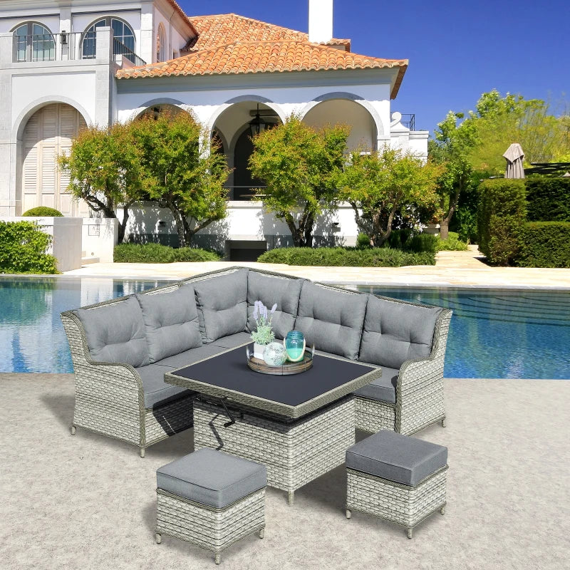 Outsunny Outdoor Wicker Sofa Furniture Set 1.2m 6 Piece - Grey