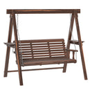 Outsunny 3 Seater Wooden Garden Swing Chair With Side Tables