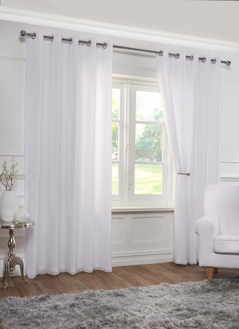 Lined Eyelet Voile Curtain Pair in White 90x90