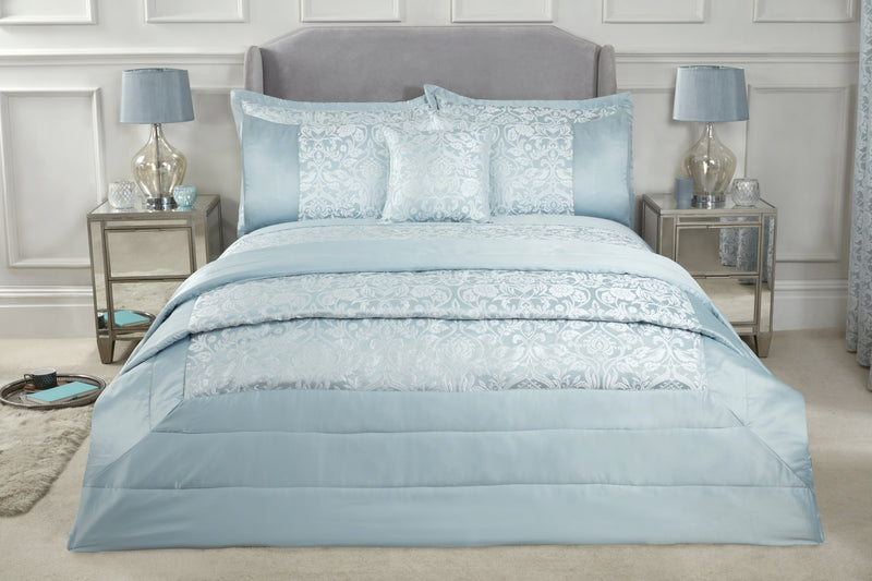 Eden - Embellished Jacquard Quilted Bedspread Set in Duck Egg