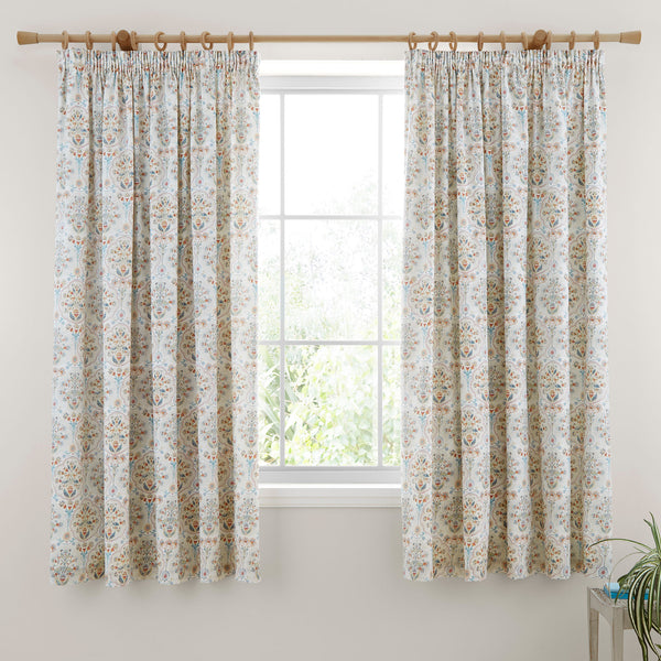 D & D Edena Decorative Floral Pencil Pleat Curtains in Natural