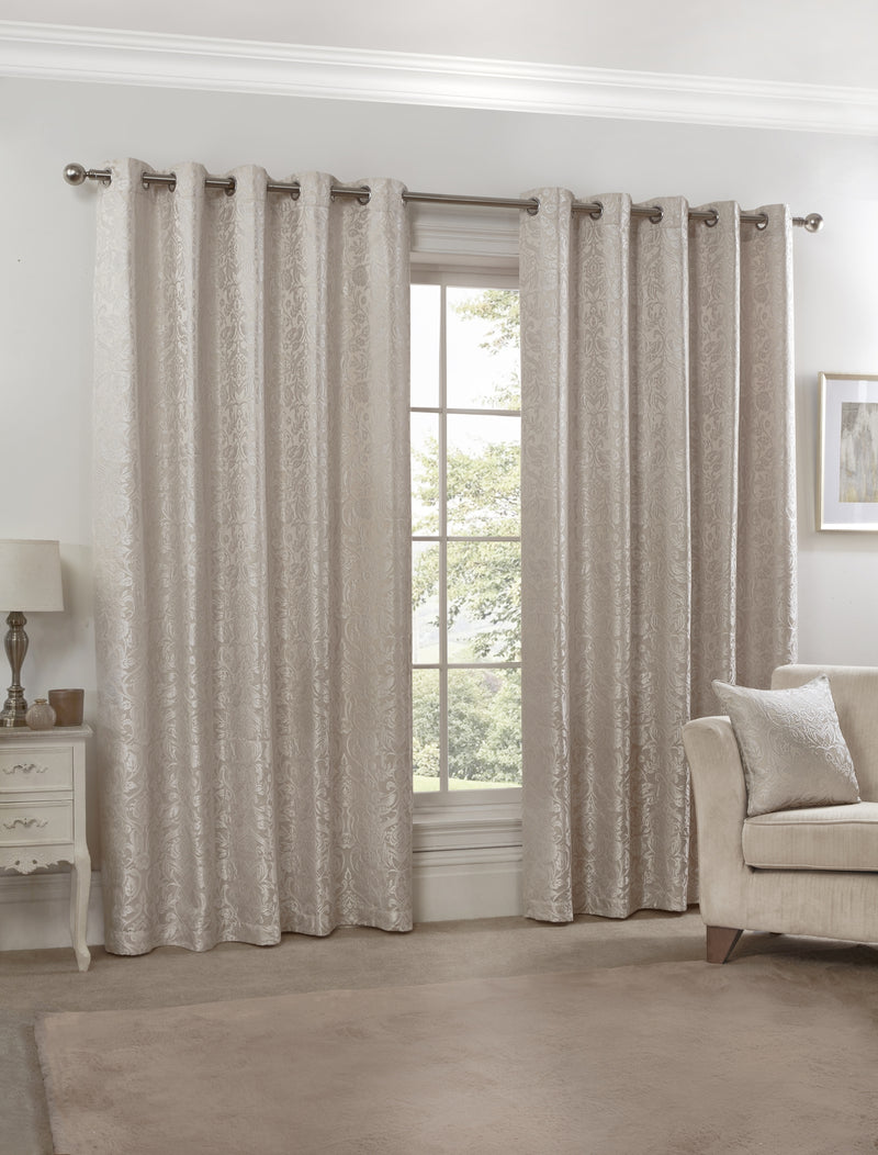 Eden - Lined Eyelet Jacquard Curtains in Cream