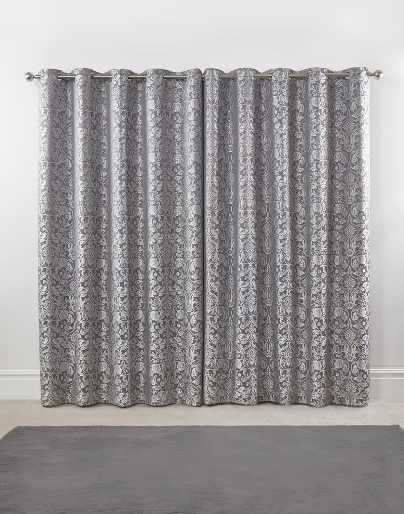 Eden - Lined Eyelet Jacquard Curtains in Silver