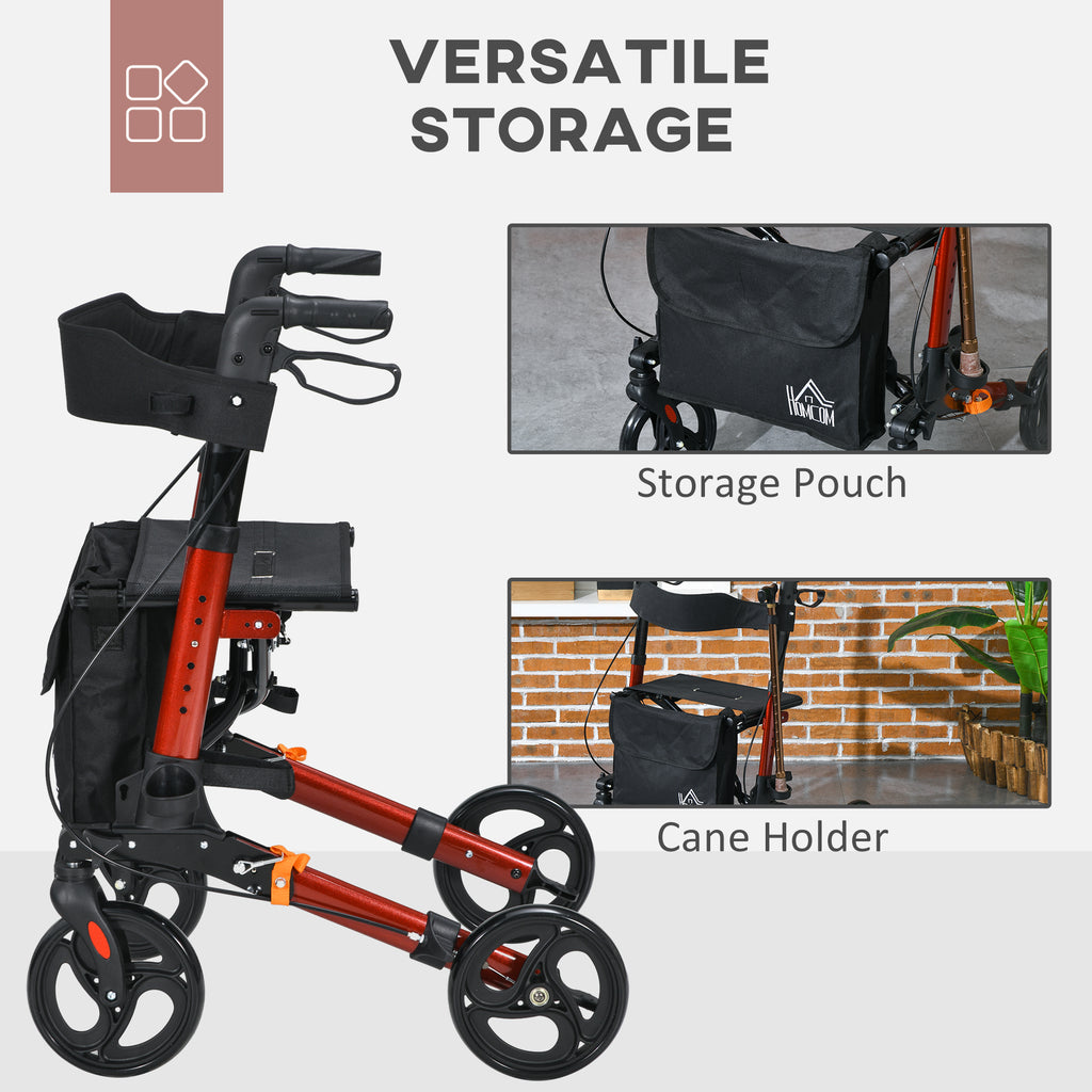 Rollator Rack 4 Wheel Rollator Walker With Seat Adjustable Mobility Walker With Bag,