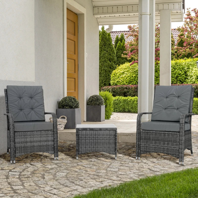Outsunny Rattan 2 Seater Table & Chair Set - Grey