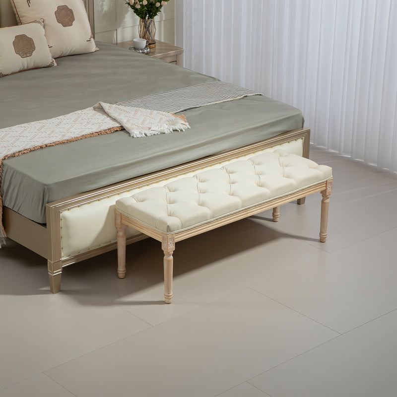 HOMCOM End of Bed Bench Tufted Upholstered Foot Stool