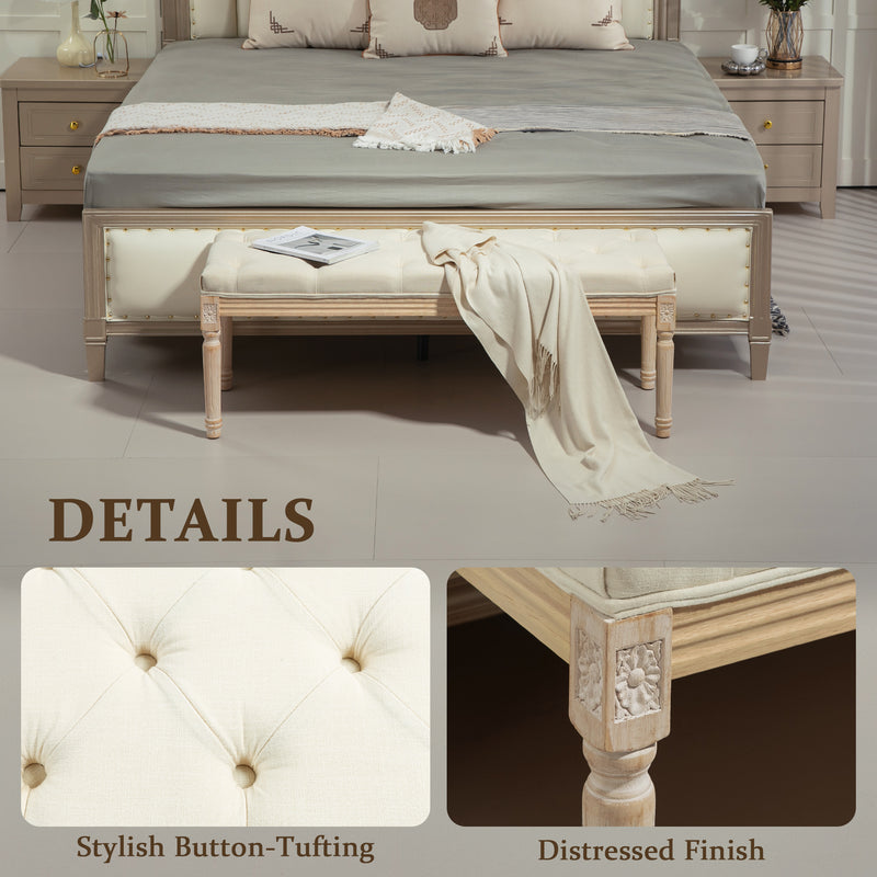 HOMCOM End of Bed Bench Tufted Upholstered Foot Stool