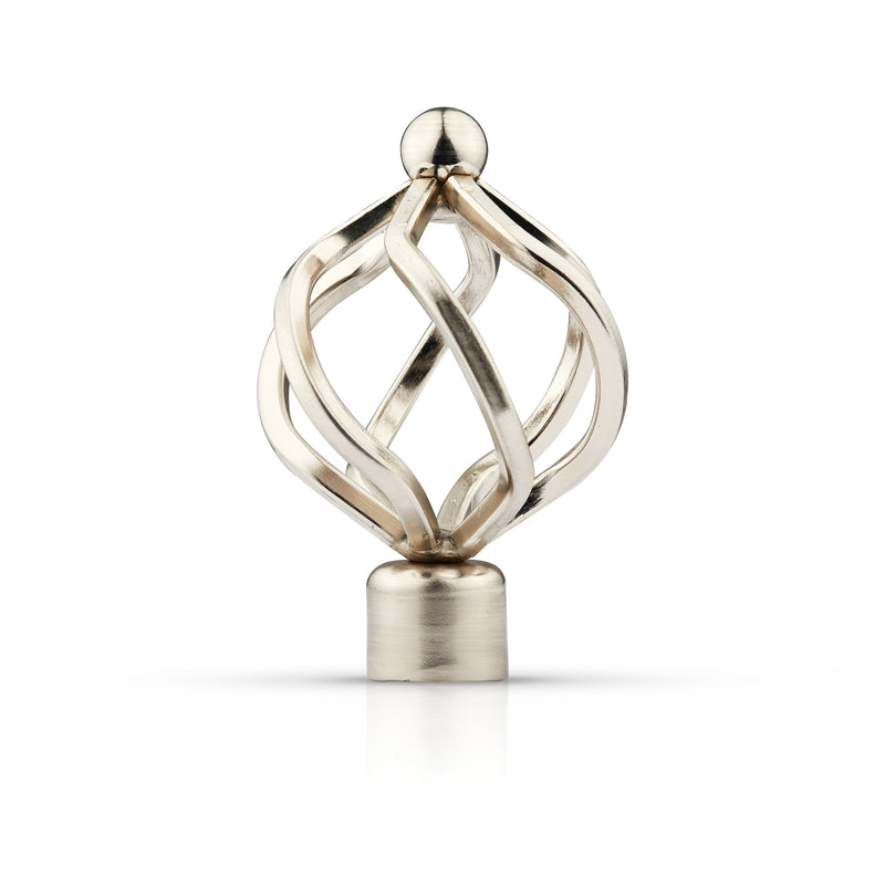 Bird Cage - Pair of Holdaback Tiebacks with End Finials in Brushed Silver