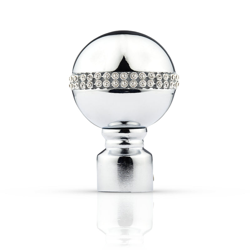 Bling Diamond - Chrome Extendable Curtain Pole with Rings and Pair of End Finials