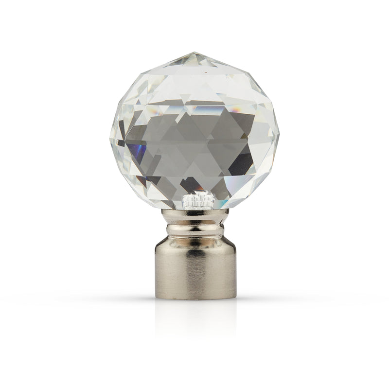 Crystal - Extendable Brushed Silver Curtain Pole with Rings and Pair of End Finials