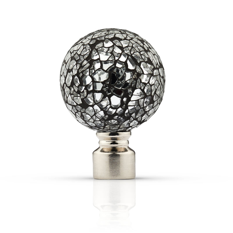 Cut Glass - Brushed Silver Extendable Curtain Pole with Rings and Pair of End Finials