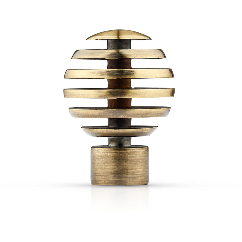 Metal Sliced - Extendable Curtain Pole with rings and pair of end finials in Antique Brass