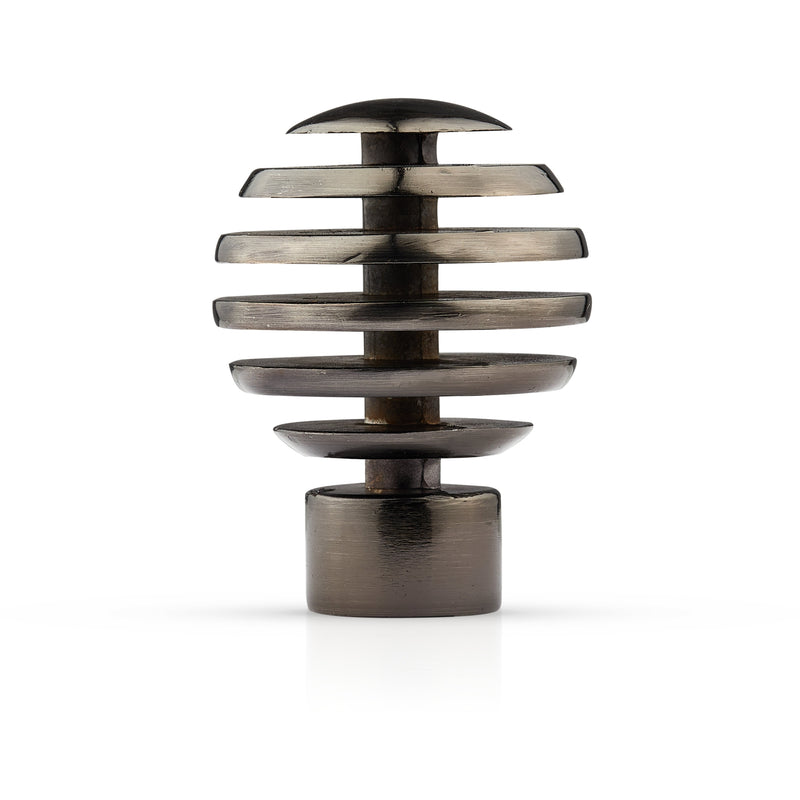 Metal Sliced - Extendable Curtain Pole with rings and pair of end finials in Black Silk