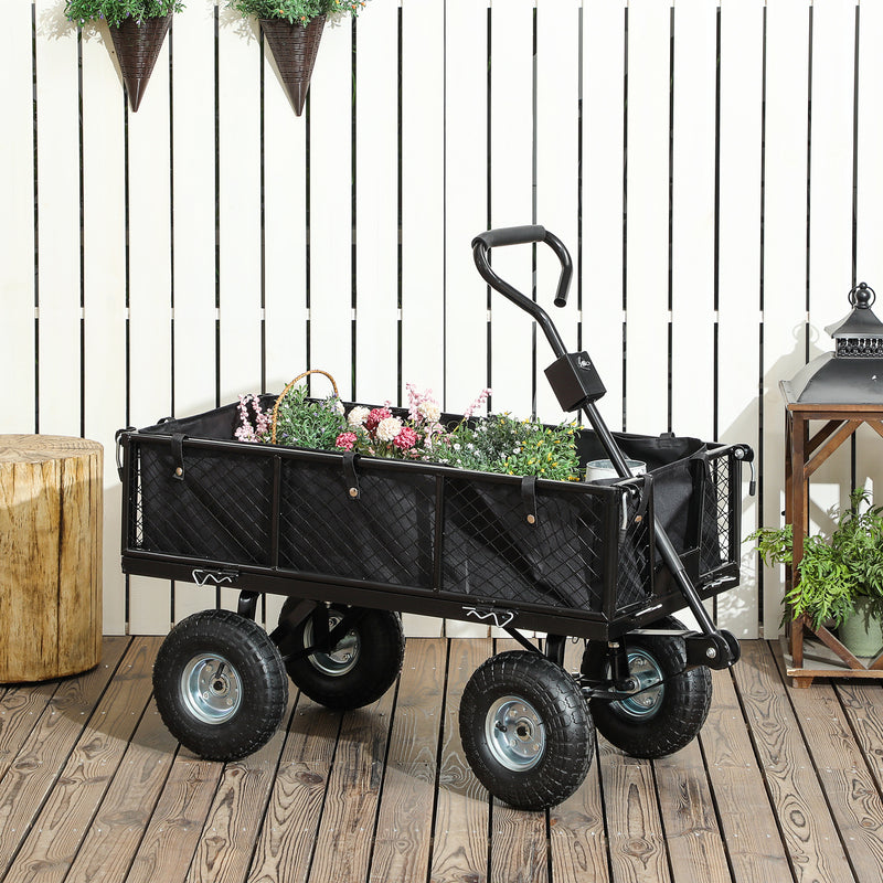 Outsunny Garden Cart With Removable Liner, Quick-Release Sides