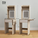 HOMCOM Compact Dressing Table with Lighted Mirror Open Shelves Natural Wood