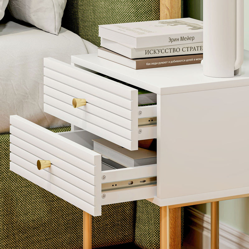 HOMCOM Bedside Tables Set of 2 with 2 Drawers for Bedroom