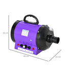 PawHut 2800W Dog Hair Dryer Pet Grooming Blaster Blower Dryer 3 Nozzles, Purple