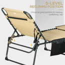 Outsunny Folding Sun Lounge W/ Reclining Back, Sun Lounge W/ Reading Hole - Beige/Grey