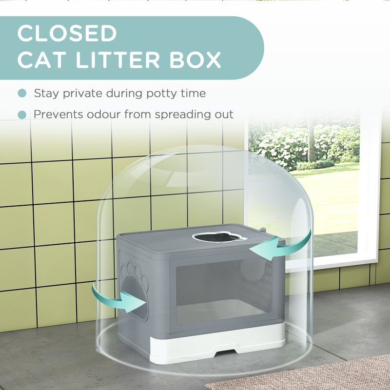 PawHut Enclosed Cat Litter Tray with Lid, Front Entry, Top Exit, Scoop, Brush