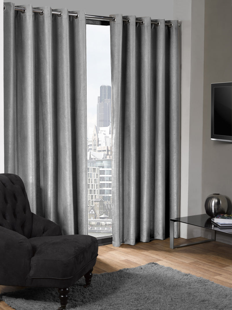 Logan - Textured Woven Blackout Eyelet Curtains in Silver
