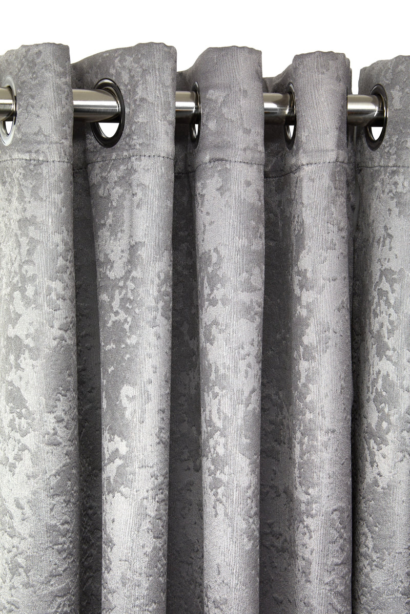 Logan - Textured Woven Blackout Eyelet Curtains in Silver