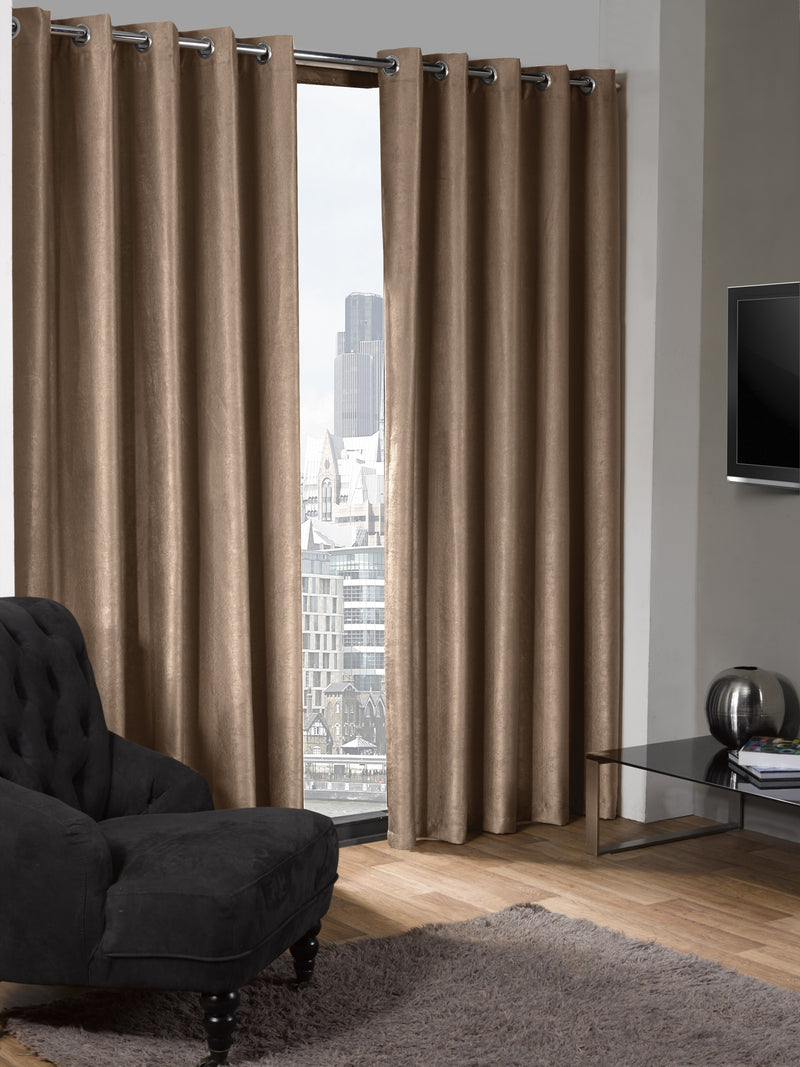 Logan - Textured Woven Blackout Eyelet Curtains in Taupe