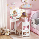 AIYAPLAY Kids Vanity Table and Stool with Lights, Tri-Folding Mirror, White