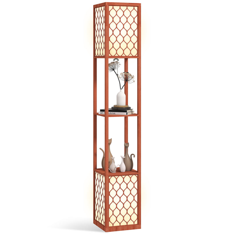 HOMCOM 2-Light Modern Floor Lamp with Shelves for Living Room, Bedroom, Brown